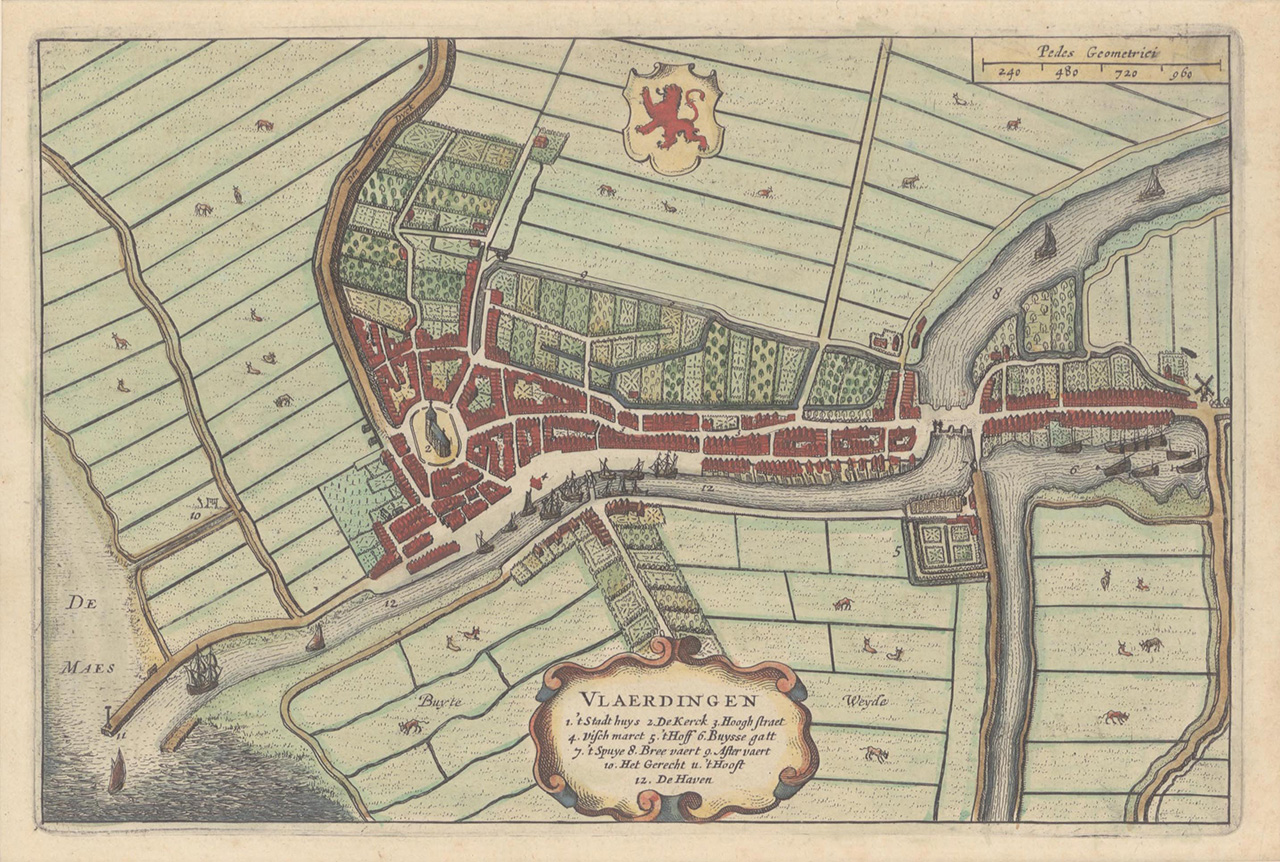 Kaart van Vlaerdingen door Balthasar Floriszn. van Berckenrode, begin 17e eeuw. Collectie Stadsarchief Vlaardingen, KVL0439.